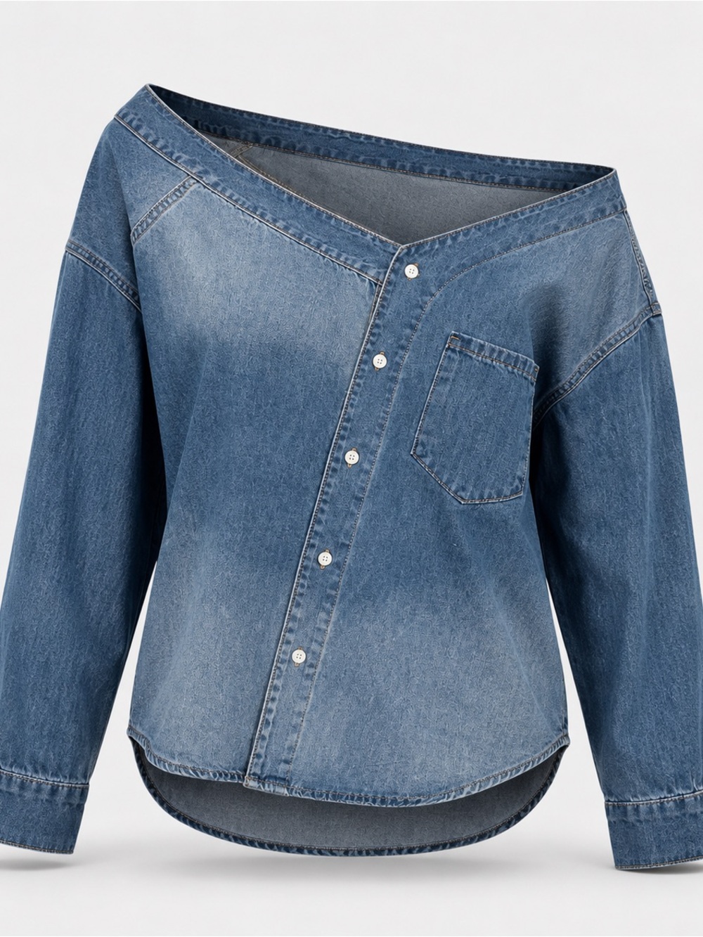 COMMENSE Asymmetrical Off-Shoulder Denim Blouse – NWT